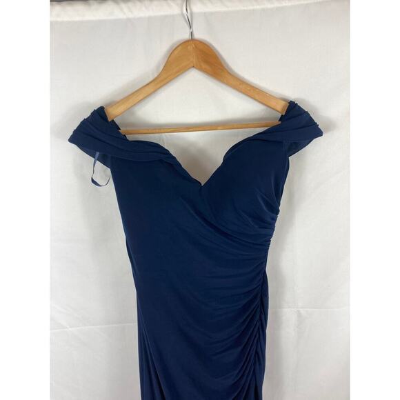 La Femme Off Shoulder Jersey Gown Navy size 2 - Picture 3 of 8